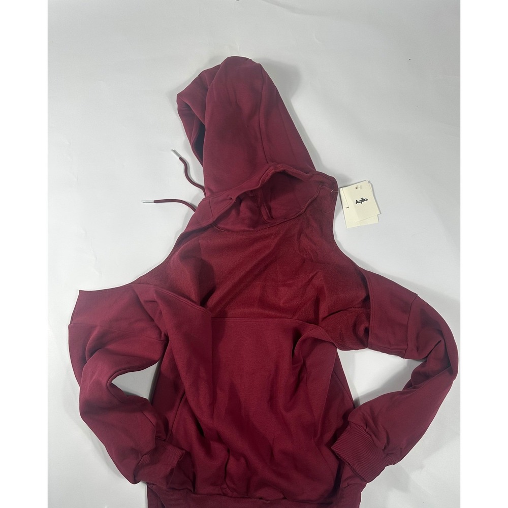 Aqilla Flex Hoodie Wine Cold Shoulder Open Back Sweatshirt XS/S New MSRP $128 - Picture 7 of 8